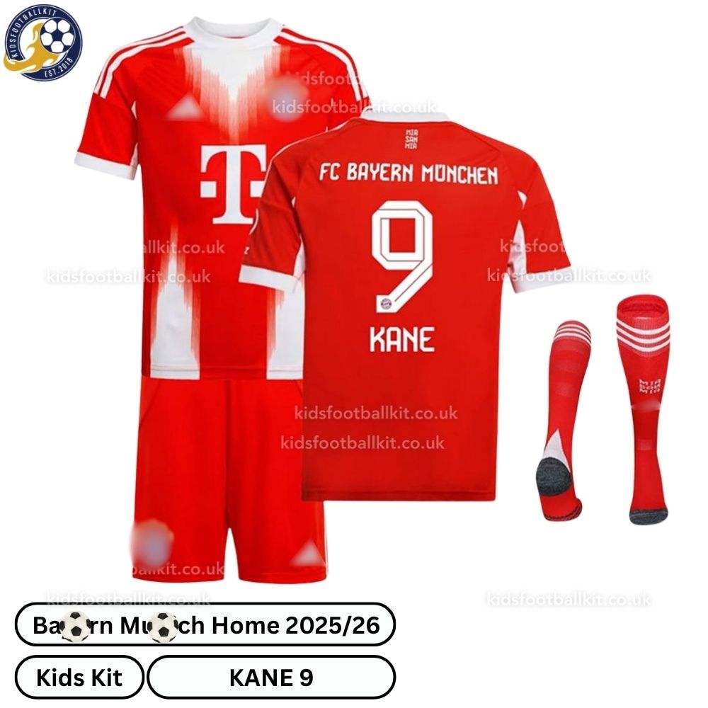 Bay^_^rn Home Kids Football Kit 2025/26 – KANE 9 (With Socks)